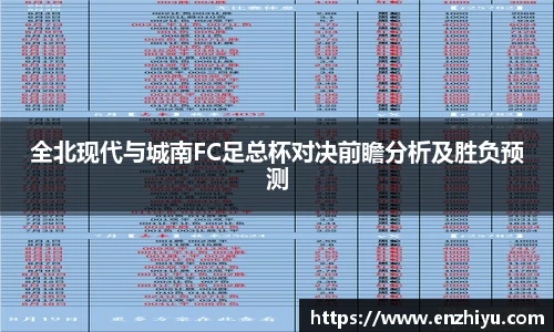 全北现代与城南FC足总杯对决前瞻分析及胜负预测